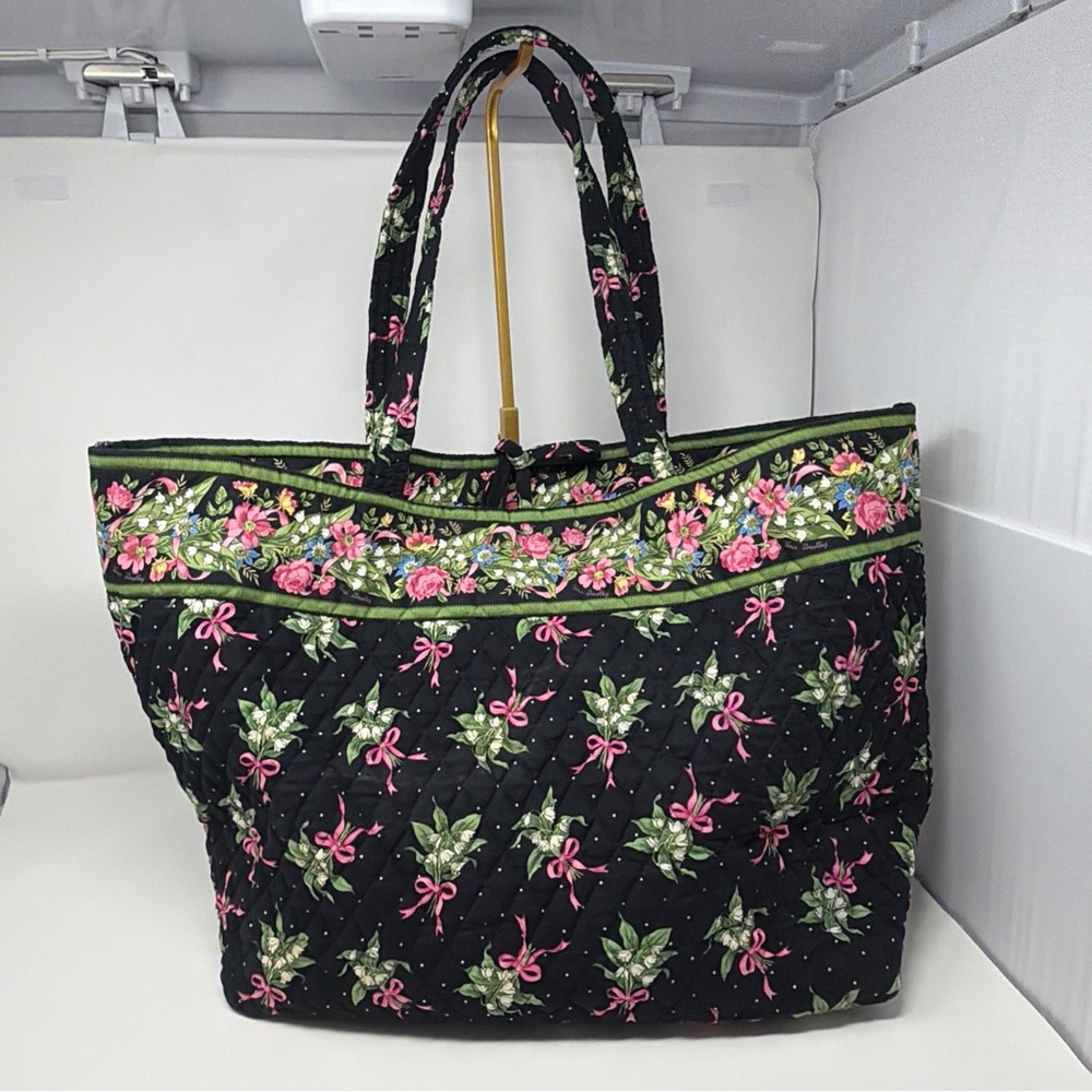 Vera Bradley New Hope Breast Cancer Vintage Tote Black Pink Green READ - Picture 6 of 15